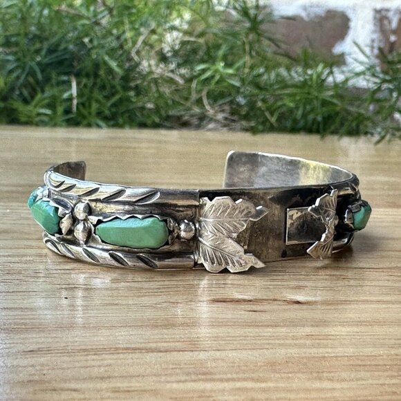 Zuni Wayne Cheama Cuff Watch‎ Band Sterling Silver Turquoise Signed 19.5g Sz 5.5 - Picture 1 of 10